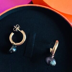 Tous Gold plated and Black Pearl Earrings. Pure Elegance